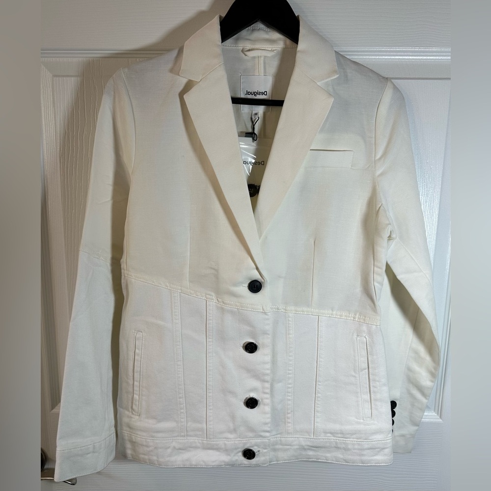 Desigual Hybrid Denim Blazer – Off-White Linen-Cotton Blend (Size 38 / NWT) - Picture 13 of 14